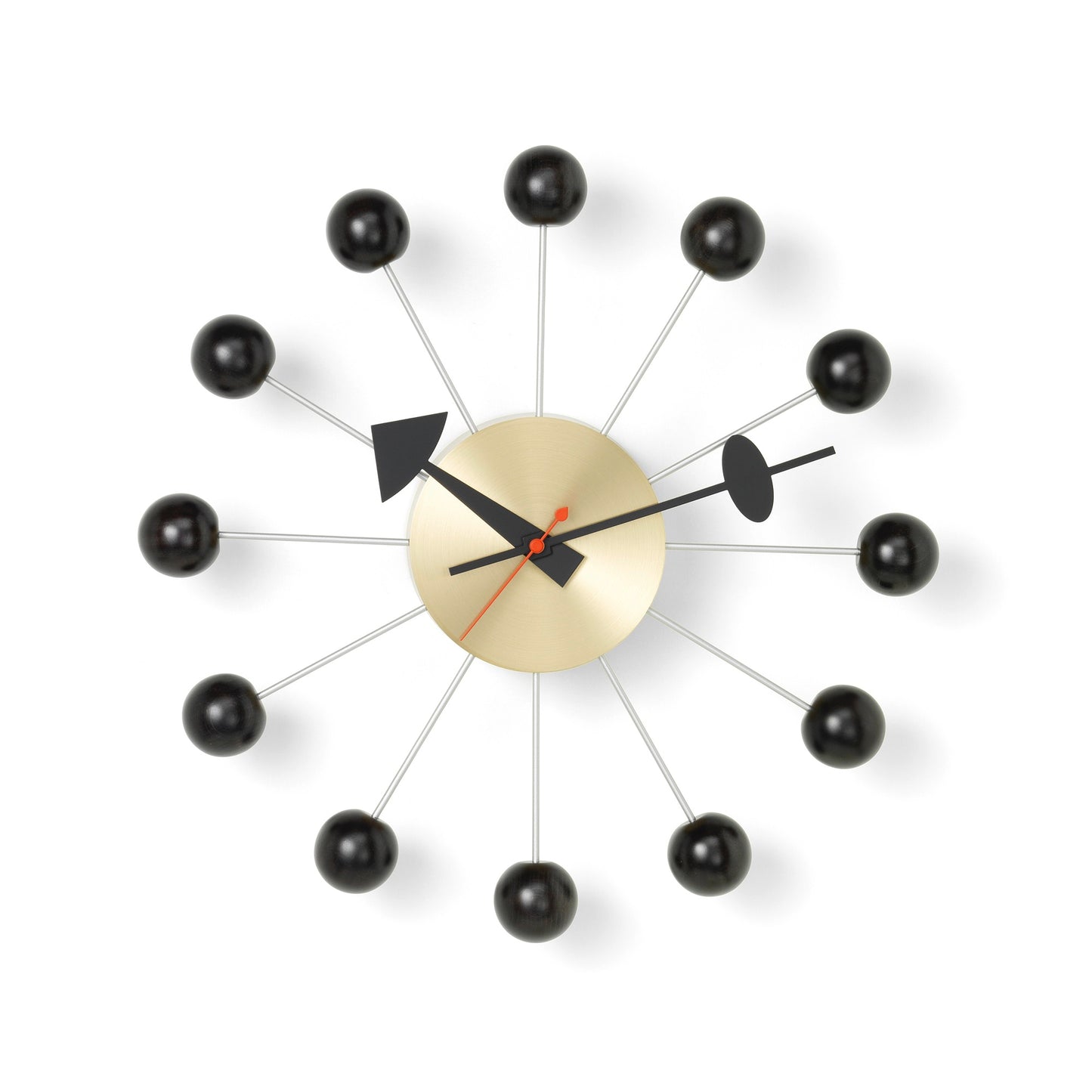 Vitra Ball Clock Uhr schwarz Messing mit Sekundenzeiger