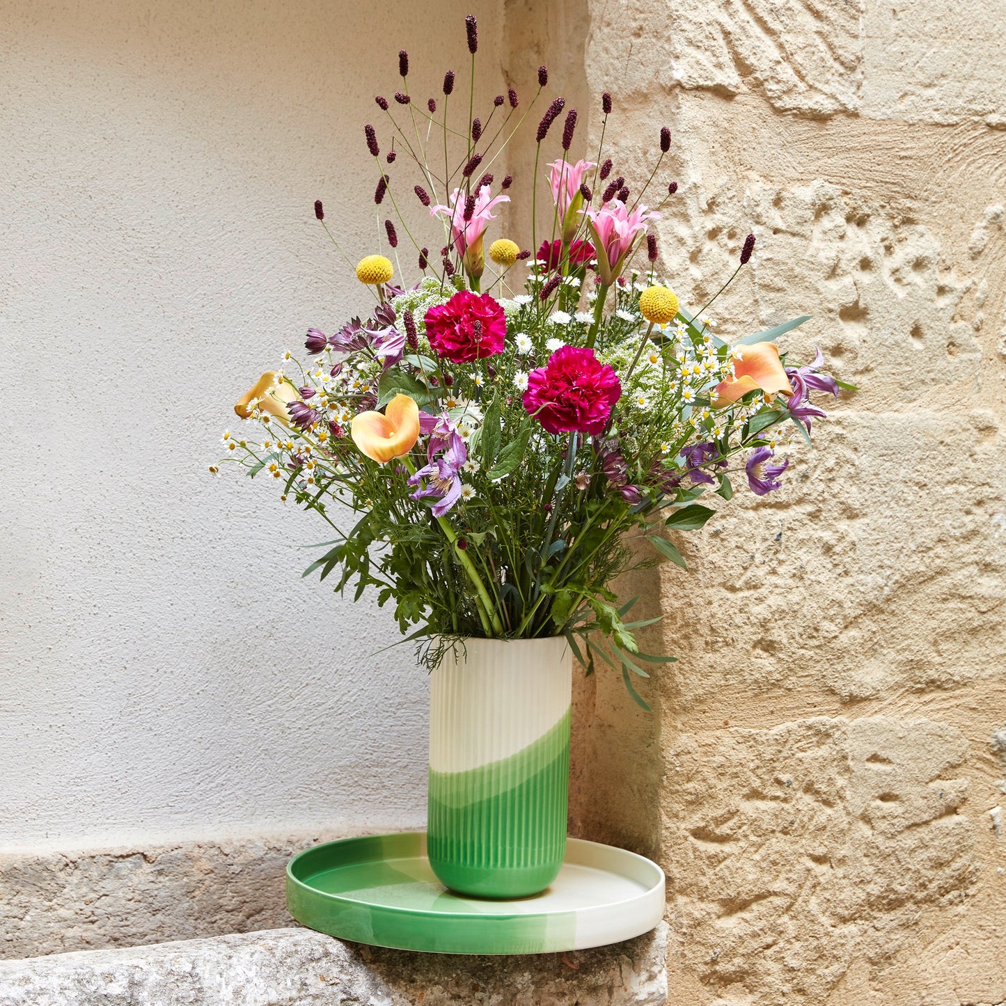 Vitra Herringbone Vessels-Tray Keramik-Tablett rund handgefärbt grün weiß